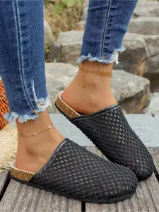 Brown PU Platform Mule Sandals with Adjustable Buckle for Office and Daily Casual Wear