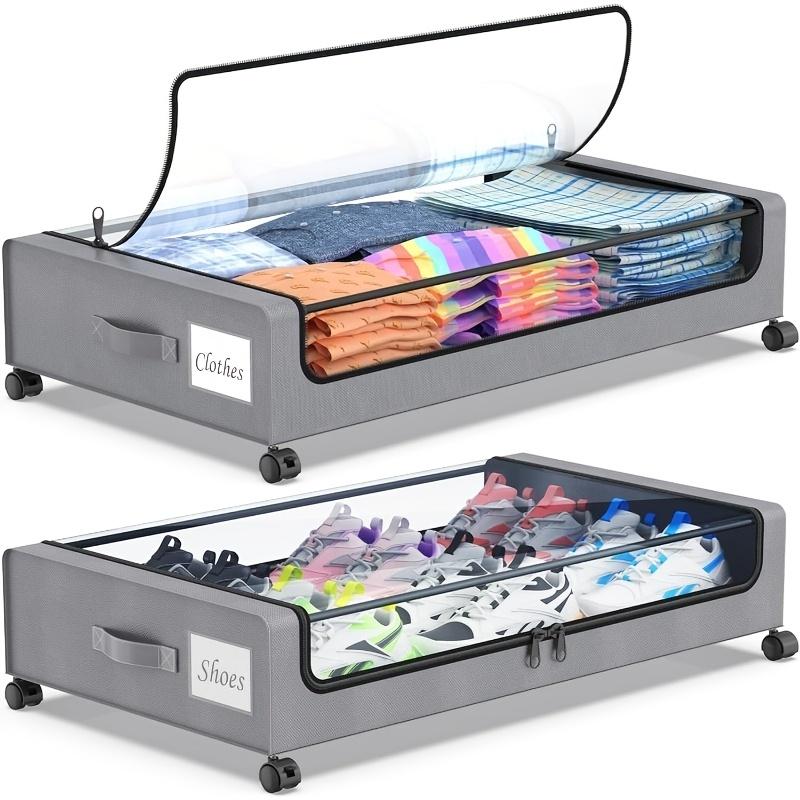 Under-bed Storage Container Set with Wheels, Under-bed Storage Containers with Transparent Lids And Labels, Under-bed Storage Boxes, XXL Large 15.85gal Metal Storage Drawer with Wheels for Clothing, Shoes, Toys, And Books., Under-Bed Storage