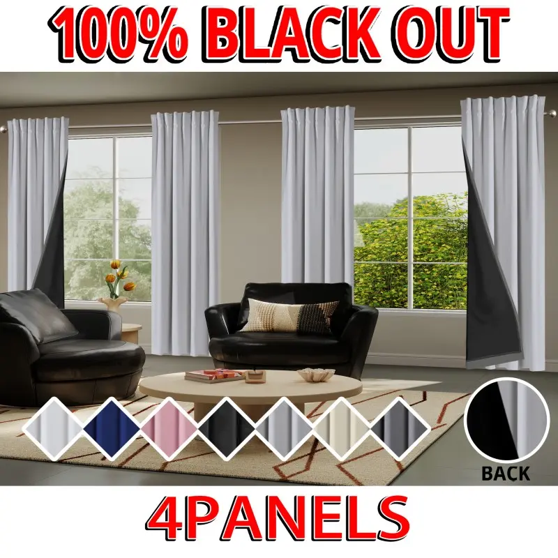 4-piece set, 100% blackout, heat insulation and noise reduction curtains, made of polyester material, designed with film covering technology, hanging through poles, modern, simple and lightweight, suitable for decoration occasions such as bedrooms, living