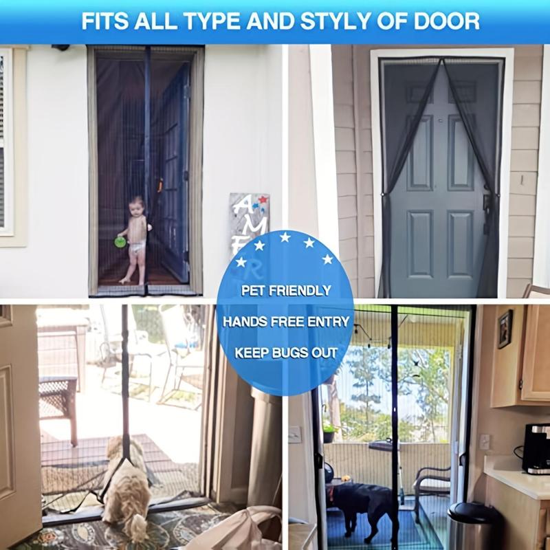 Self-Sealing Magnetic Screen Door with Heavy-Duty Nylon Mesh & Magnets - Hands-Free Insect Protection, Easy Magnetic Strips Installation for Patio, Balcony, Indoor/Outdoor Use, Patio Mosquito Barrier, Functional Door Design, Durable Mesh Material, Balcony