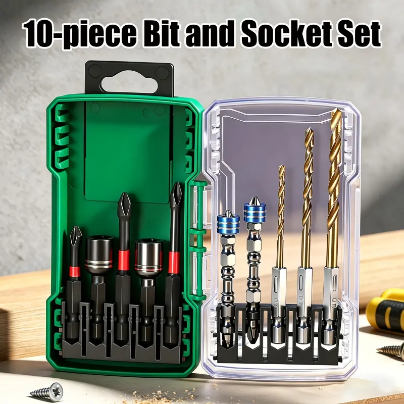 A set of 10 impact driver bits, a set of hexagonal shank drill bit sleeves  everything you need for drilling and screw tightening! A versatile set of accessories for drill machines, portable electric tool accessories; no need to look around for different