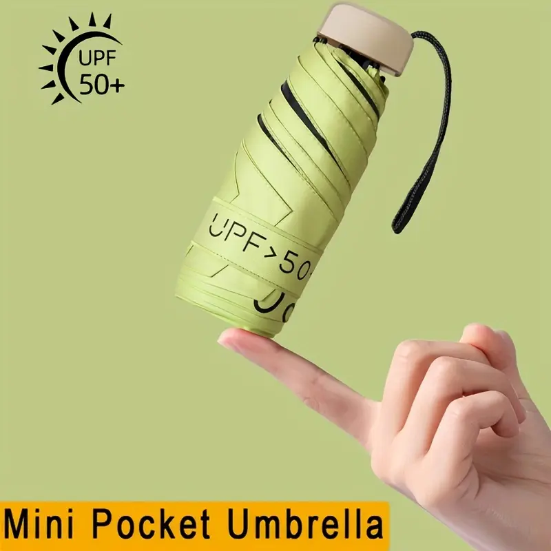 1Pcs Mini 5-Fold Sun Umbrella, Portable Shade Umbrella Gold Handle Aluminum Frame Black Coating UV Protection Lightweight Compact Parasol Windproof Rainproof Dual Use Portable Folding Umbrella For Daily Commute Summer Travel Mother’s Day Gift For Women
