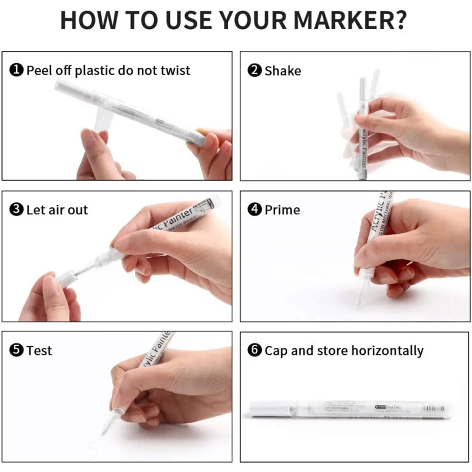 Acrylic Paint Pen (6 Counts/box), Student Acrylic Paint Pen for Rock Painting, Stone, Wood, Tire, Fabric, Canvas Extra-fine Tip Paint Pen, Acrylic Marker Pen, Waterproof Acrylic Markers