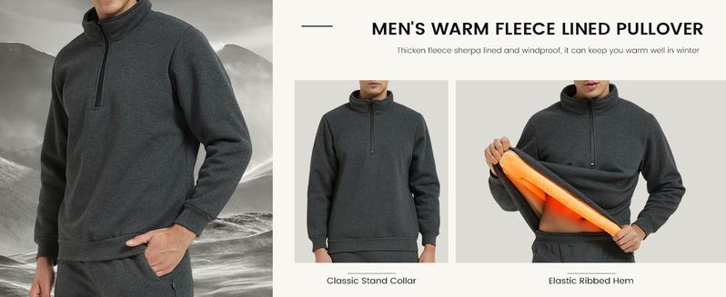 Gihuo Men's Quarter Zipper Fleece Sherpa Lined Sweatshirt Winter Warm Thick Fashion Pullover Tops Loungewear Gifts Long Sleeve Streetwear Machine Washable Beige Hoodie