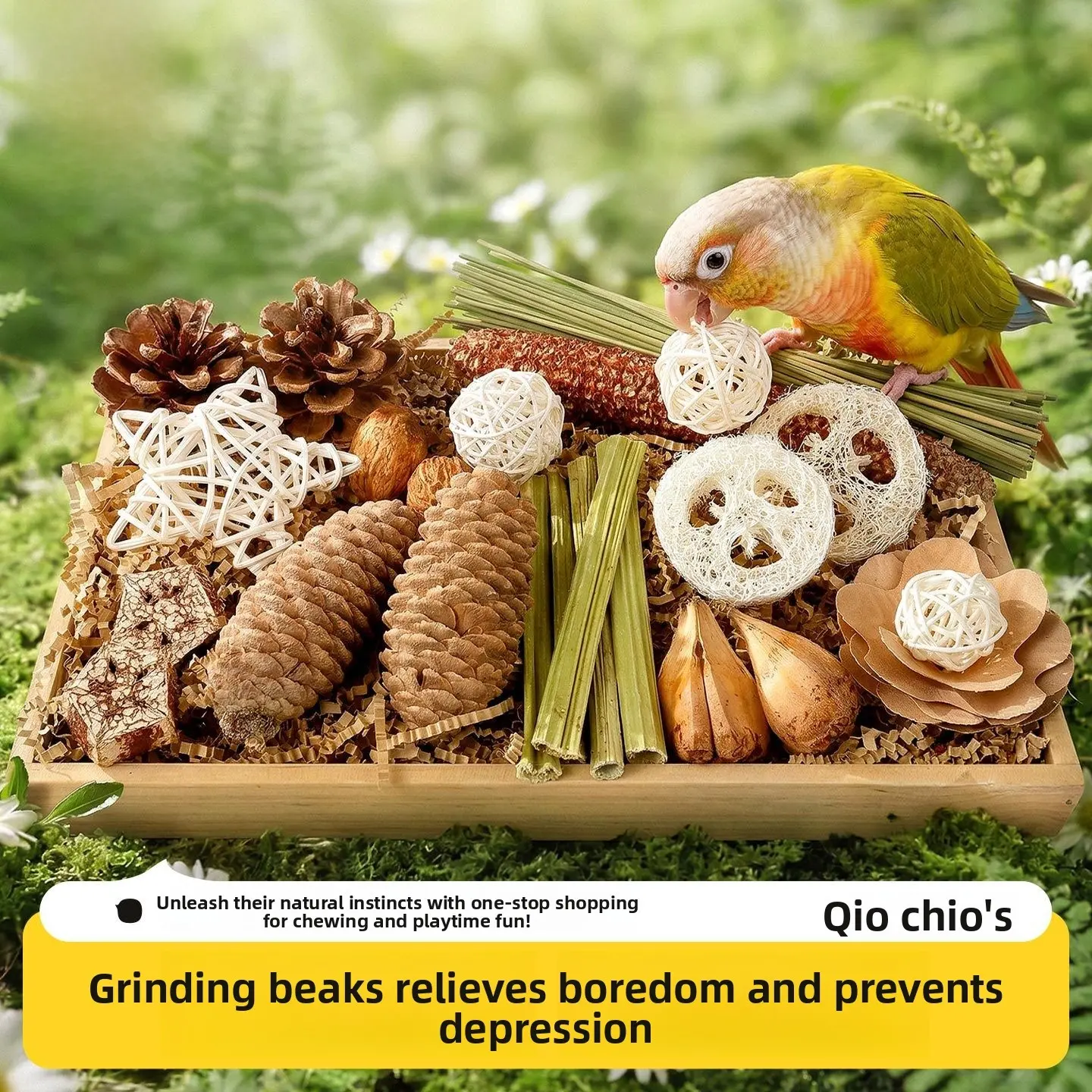 Straw-Bamboo Bird Chew Toy - Boredom-Relief Self-Entertainment Play Box for Small Pets (Sun Conures, Budgies) | Boredom-Reducing Pet Supplies, Bird Toys