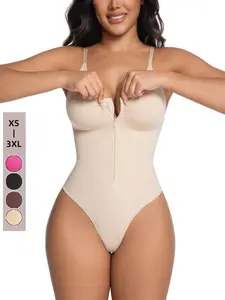 Colombian Faja High Compression Zip-Front Deep V Thong Knit Shapewear Romper Tummy Control Wireless Bra Tank Top Lingerie Gym Set Womens Fashion Gift Ideas Deals For You Days, All Seasons