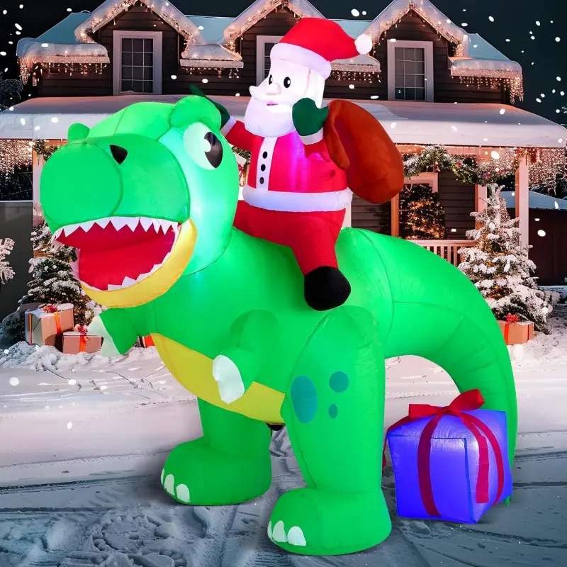 6 FT Long Christmas Inflatable Dinosaur Outdoor Decoration, Inflatable Santa Riding Dinosaur with Build-in LEDs, Christmas Blow Up Yard Decoration for Xmas Party Garden Lawn Winter DécorH6LaceLure