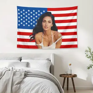 Megan'S Sexy Tapestry Flag for Wall Decoration, Featuring a Girl And a Fox, Perfect for Dorms, Living Rooms, And Bedrooms.