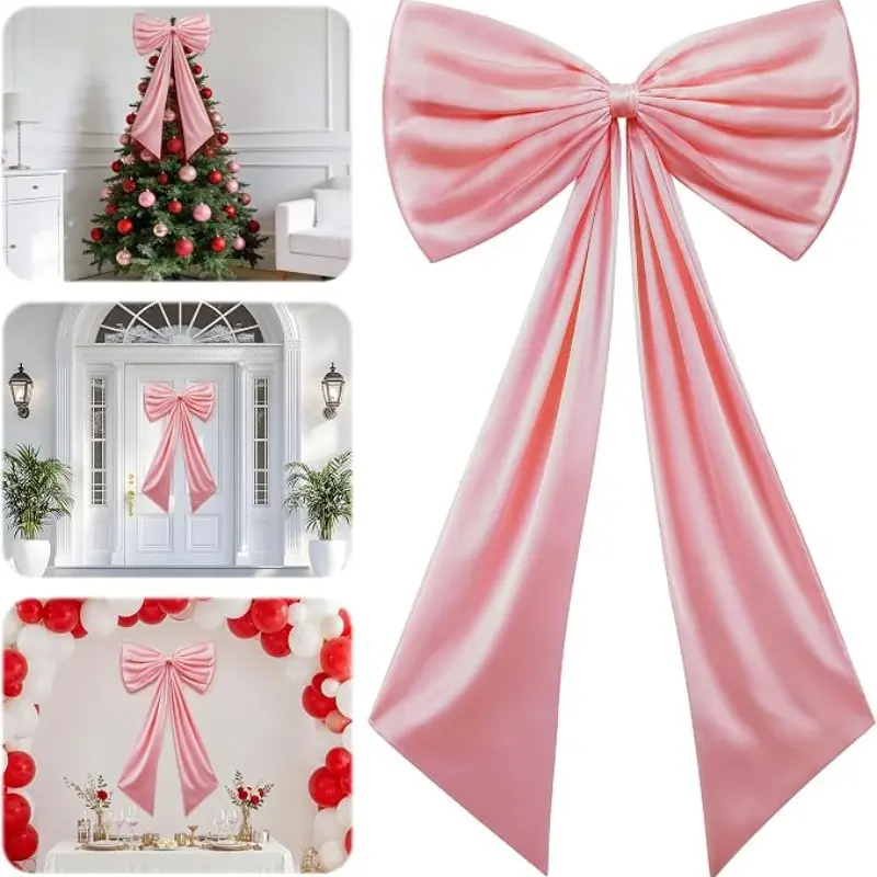 Large bow decoration - Champagne pink, 40x24 inches - Sheer fabric ribbon decoration suitable for doors, walls, arches and backgrounds - Ideal for baby rooms, bedrooms, parties, weddings, Party Background Decoration