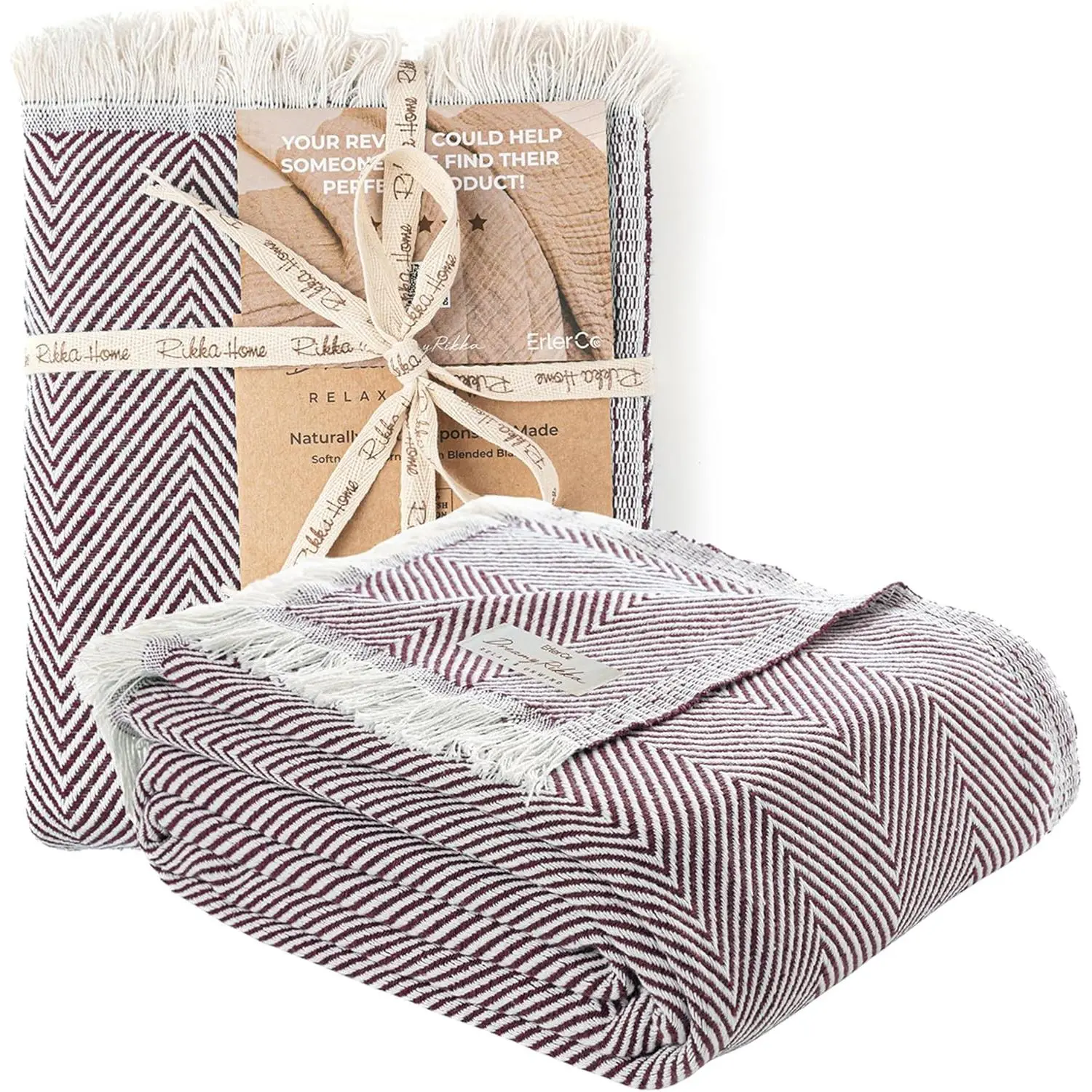 Single Modern Burgundy Bed Blanket - Lightweight Rich Recycled Blend, 57x79in Textured Woven Bedding, Breathable Layering Cover