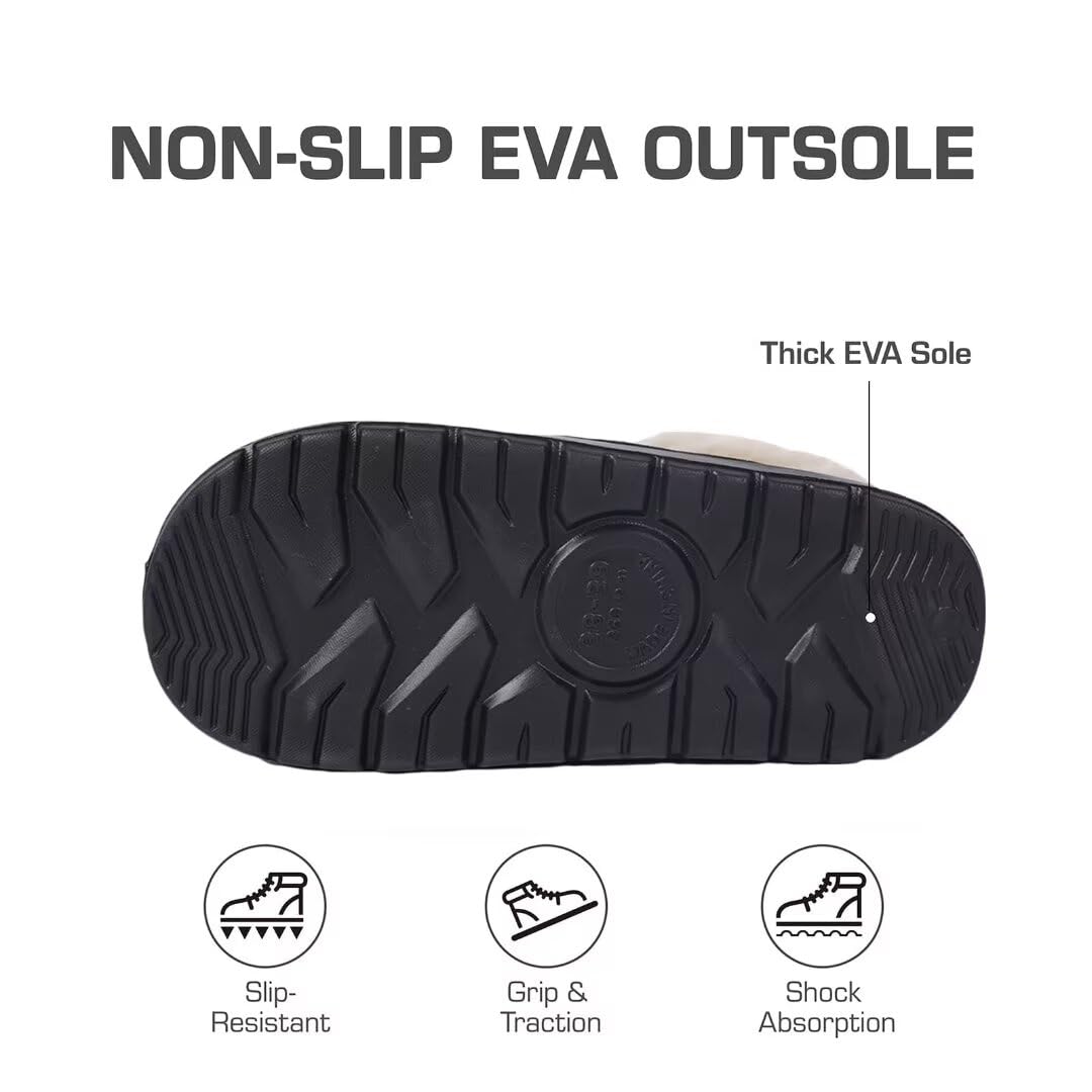Women's Fluffy Winter Slippers Soft And Warm Durable Upper Indoor Outdoor Anti-slip EVA Sole Easy To Wear Black Suede Footwear