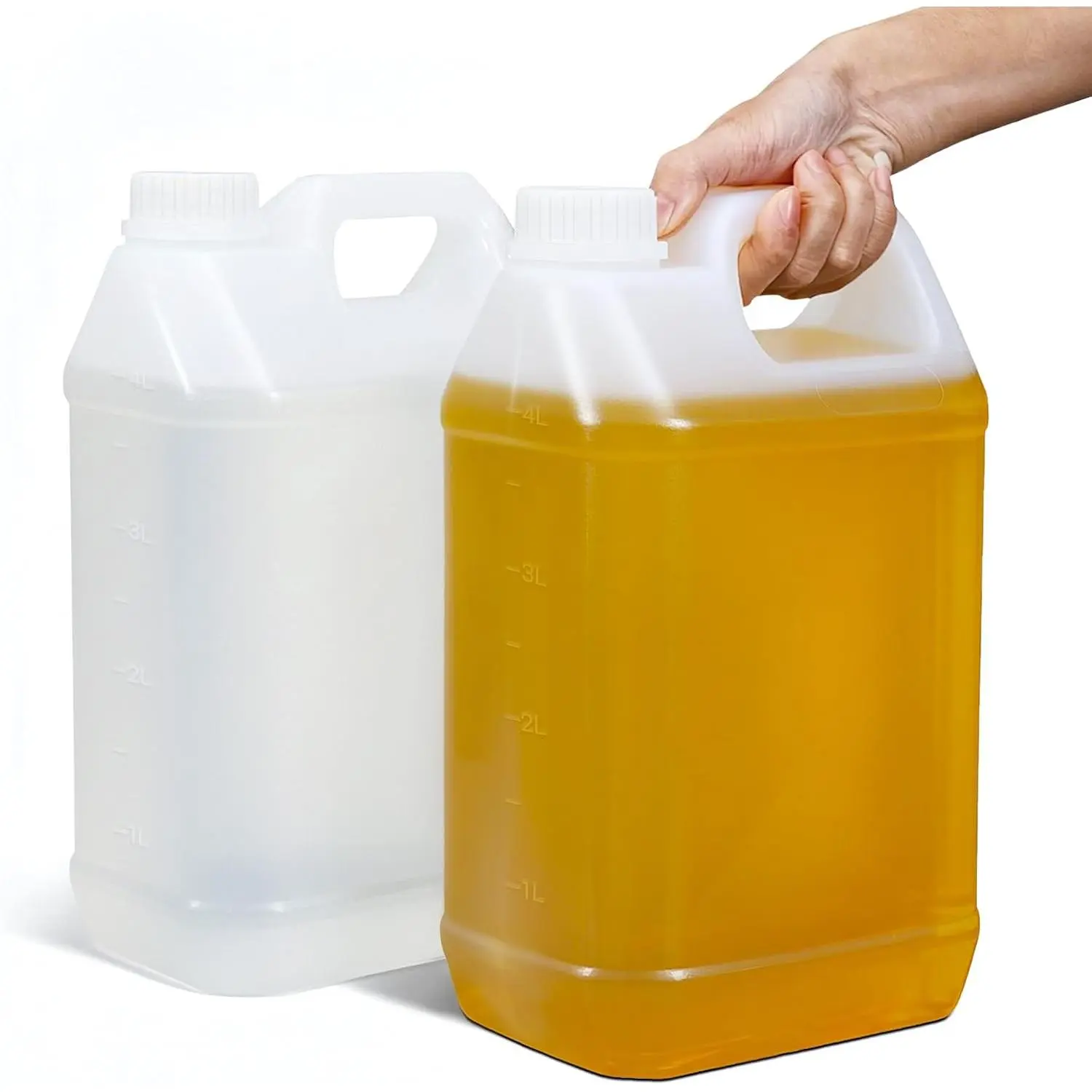 1 Gallon Water Jug, Water Oil Storage Containers Graduated Heavy Duty Liquid Containers with Lids for Kitchen Automotive Travel, Easy to Carry, Food Grade HDPE, BPA Free (Translucent, 2 Pcs)