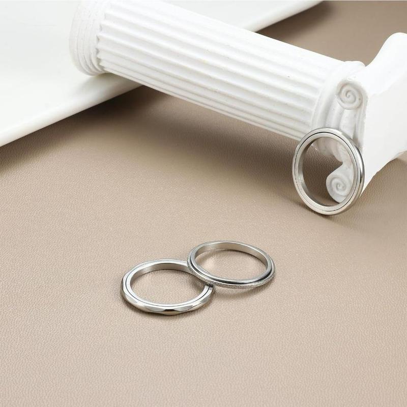 FINREZIO Unisex 3-Piece Anxiety Relief Spinner Ring Set - Stainless Steel Fidget Jewelry for Stress & Focus, Durable Anti-Stress Thumb Rings for Women/Men, Everyday Wear Silver Band Rings FINREZIO Unisex 3-Piece Anxiety Relief Spinner Ring Set - Stainless Steel Fidget Jewelry for Stress & Focus, Durable Anti-Stress Thumb Rings for Women/Men, Everyday Wear Silver Band Rings