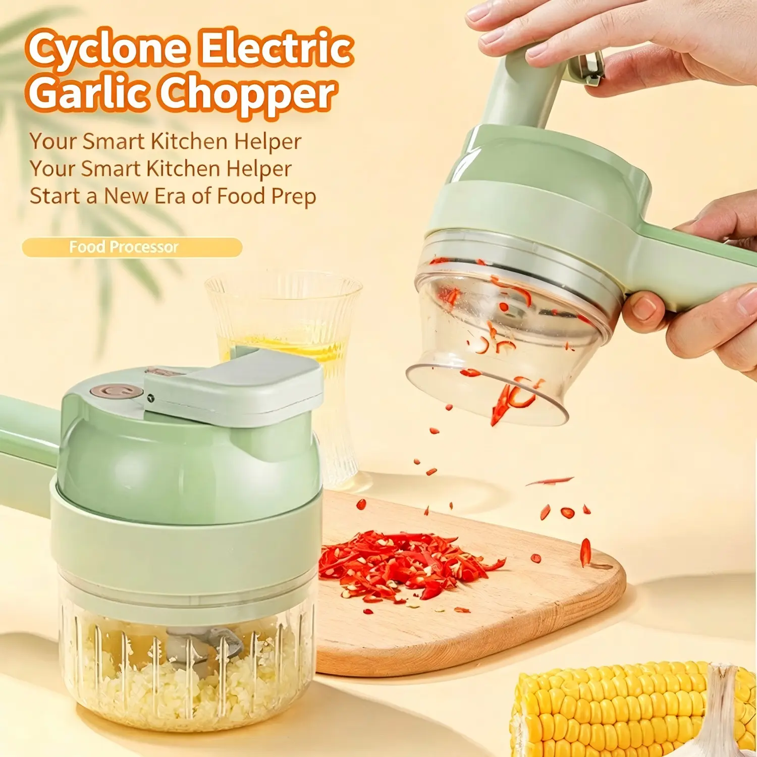 Electric Mini Food Chopper - Handheld Multifunctional Kitchen Tool for Garlic Mincing, Chili Rings, Scallion Slicing, Ginger Paste Making, Household Use