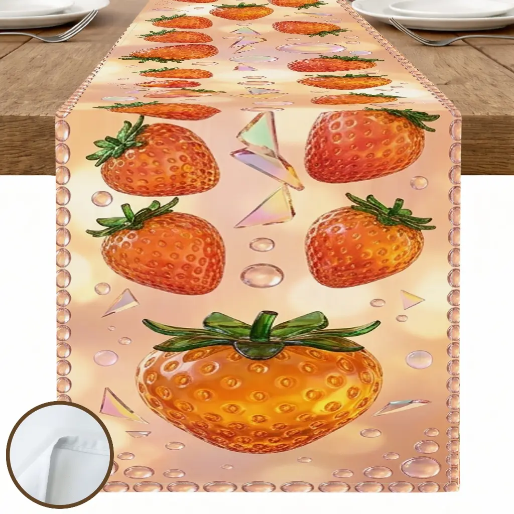 1pc Strawberry Table Runner, Cute Vintage Style, Repeating Pattern with Water Droplets, for Dining Table Kitchen Decor Home Decor Seasonal Table Decor