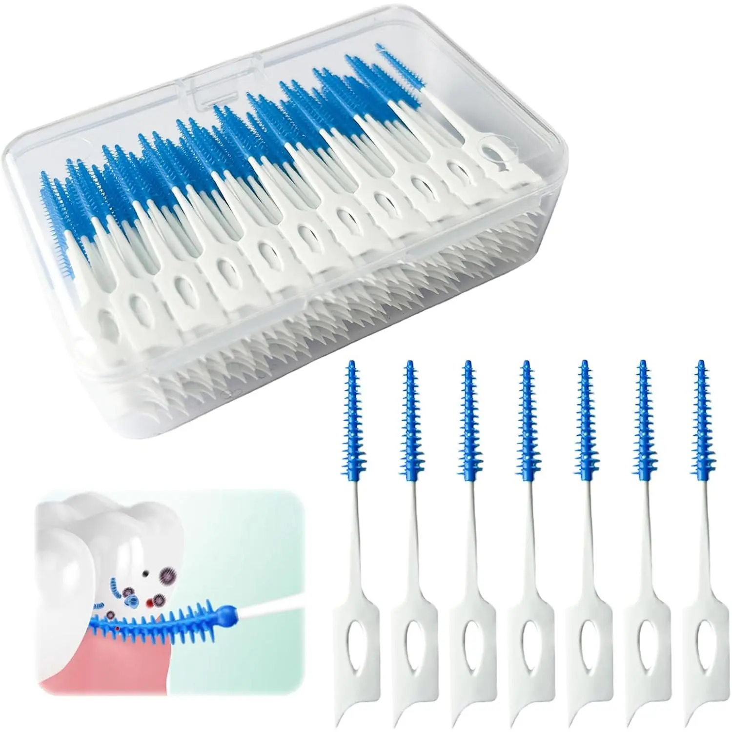 160PCS Portable Silica Gel Toothpick Toothbrush Original Suitable for Oral Care of Adults and Children,Toothpick Brushes Teeth Cleaning Tool (Blue)