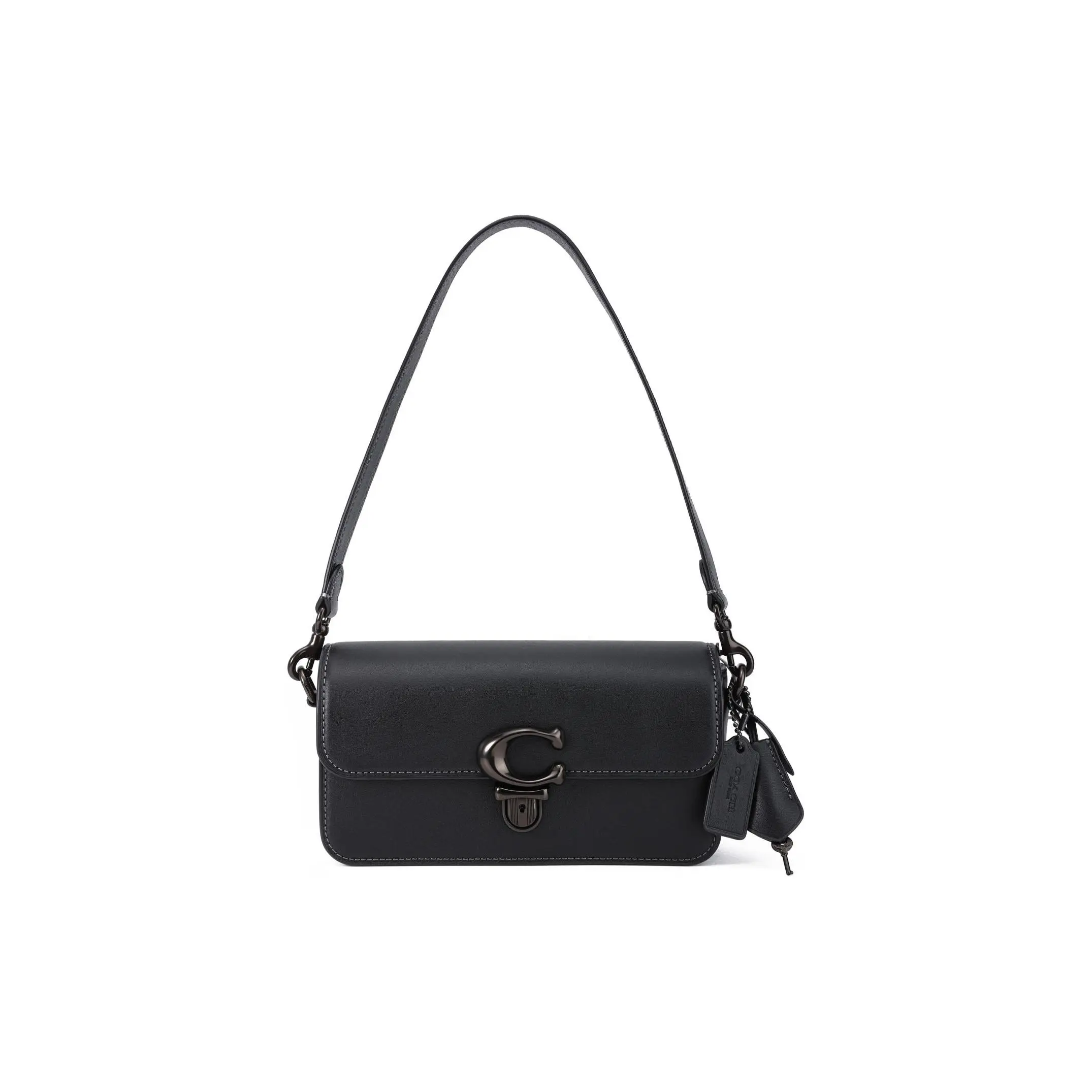 COACH Studio 20 Baguette Handbag for Women – Genuine Leather, Monogram C-Toggle Closure, Black Verifiable, with credentials and supporting global authentication