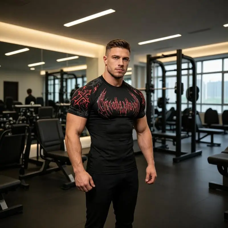 Men's tight-fitting fitness short-sleeve T-shirt, elastic sports T-shirt, suitable for training, running, cycling, breathable gym sportswear