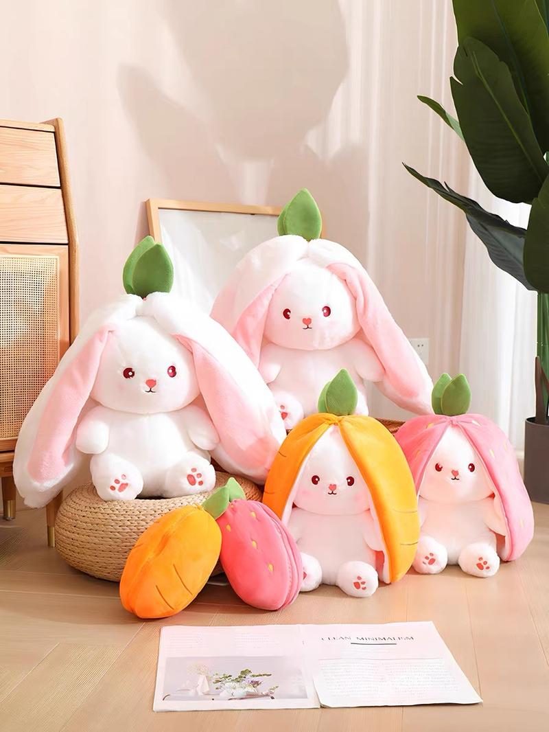 Cute Strawberry Bunny Plush Toy Soft Kawaii Stuffed Animal Gift for Kids Girls Hug Pillow Bed Decoration Birthday Present Furry Friends Plush Doll Animal Gift for Kids Girls Hug Pillow Bed Decoration Birthday Present Furry Friends Plush Stuffed Animal