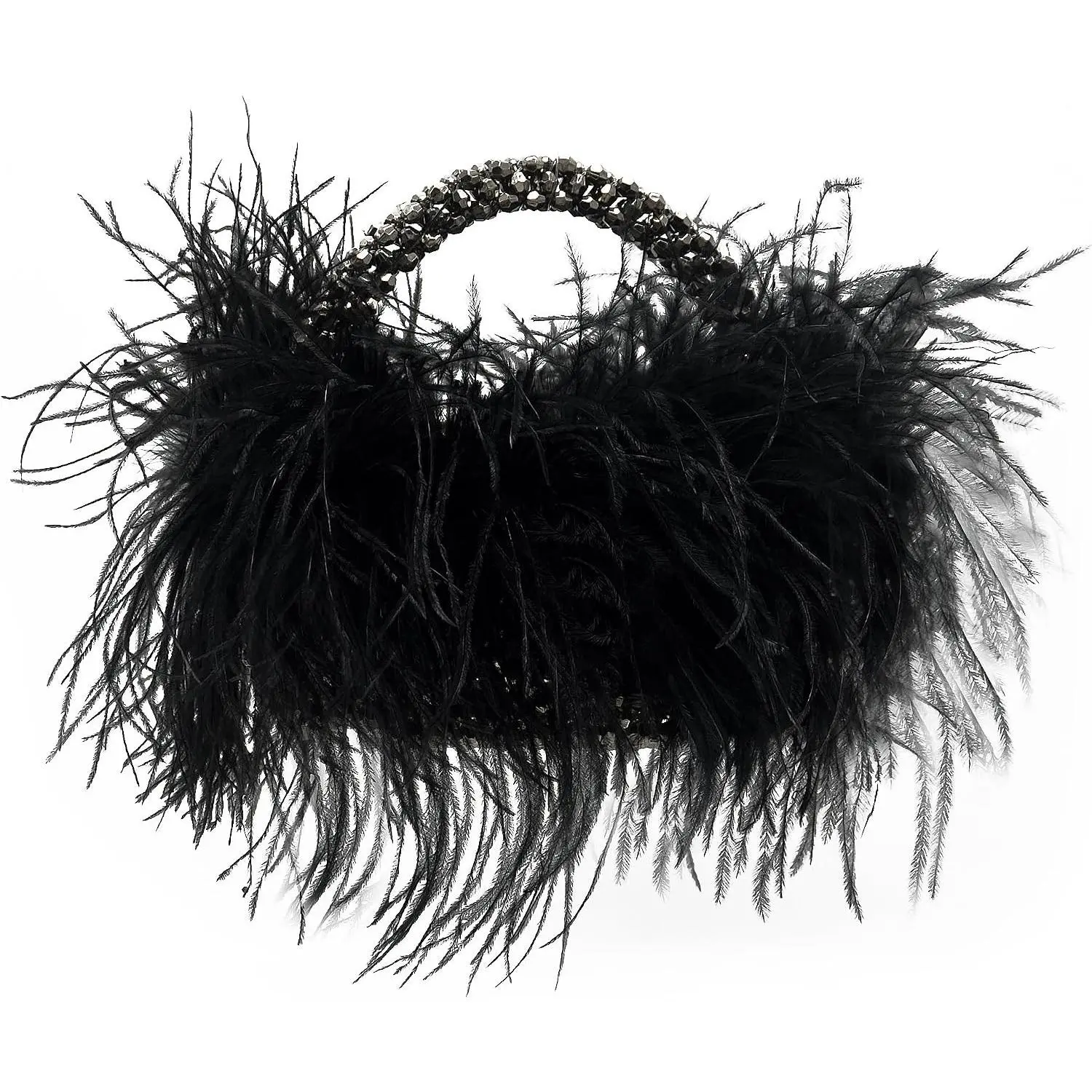 Real Natural Ostrich Feather Beaded Handbags For Women Handmade(Gift)