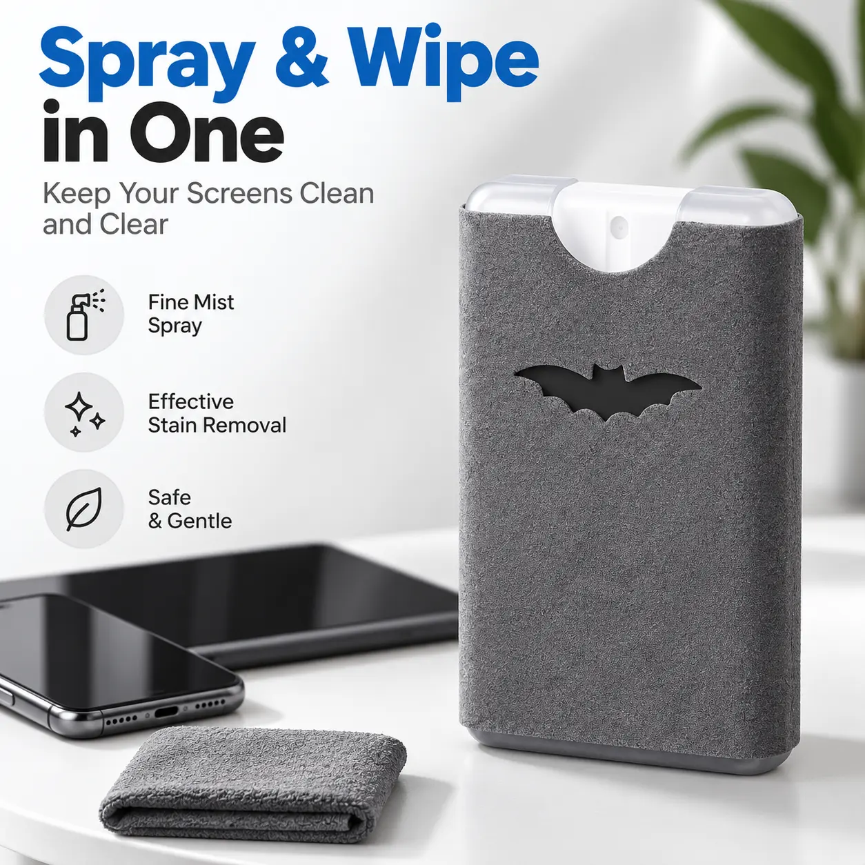 Portable Screen Cleaning Kit with Microfiber Cloth, Streak-Free Spray Bottle for Phone, Tablet, Laptop & Monitor Screens (Liquid Not Included)