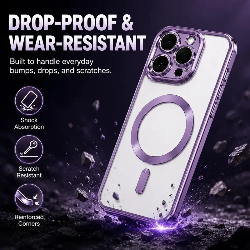 Luxury Transparent MagSafe Wireless Charging Cover for iOS iPhone Series Devices - Magnetic Soft Silicone Casing, Matte Purple Gradient Glitter Bling, Shockproof Protective Phone Accessory 11,12,12 Pro,13,14,15,16,17 Air,Pro Max,Plus # drop durable case,