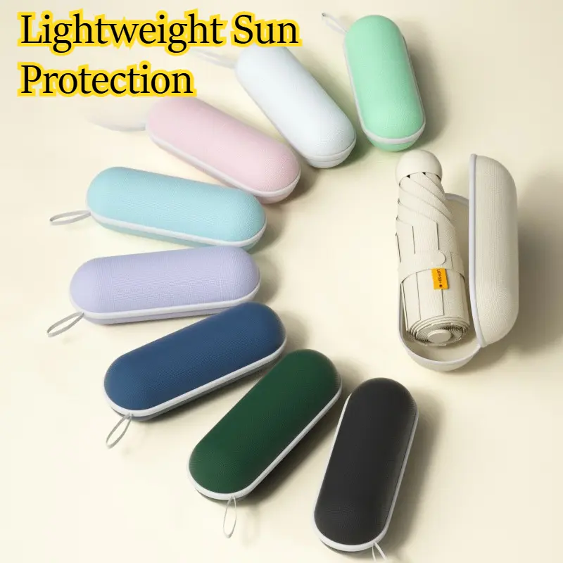 Mini Capsule Sun Umbrella UV Protection Portable Lightweight Pocket Parasol Small Compact Folding Umbrellas Travel Essentials Summer Outdoor Cute Aesthetic Pastel Colors Rainy Day Handbag Gift