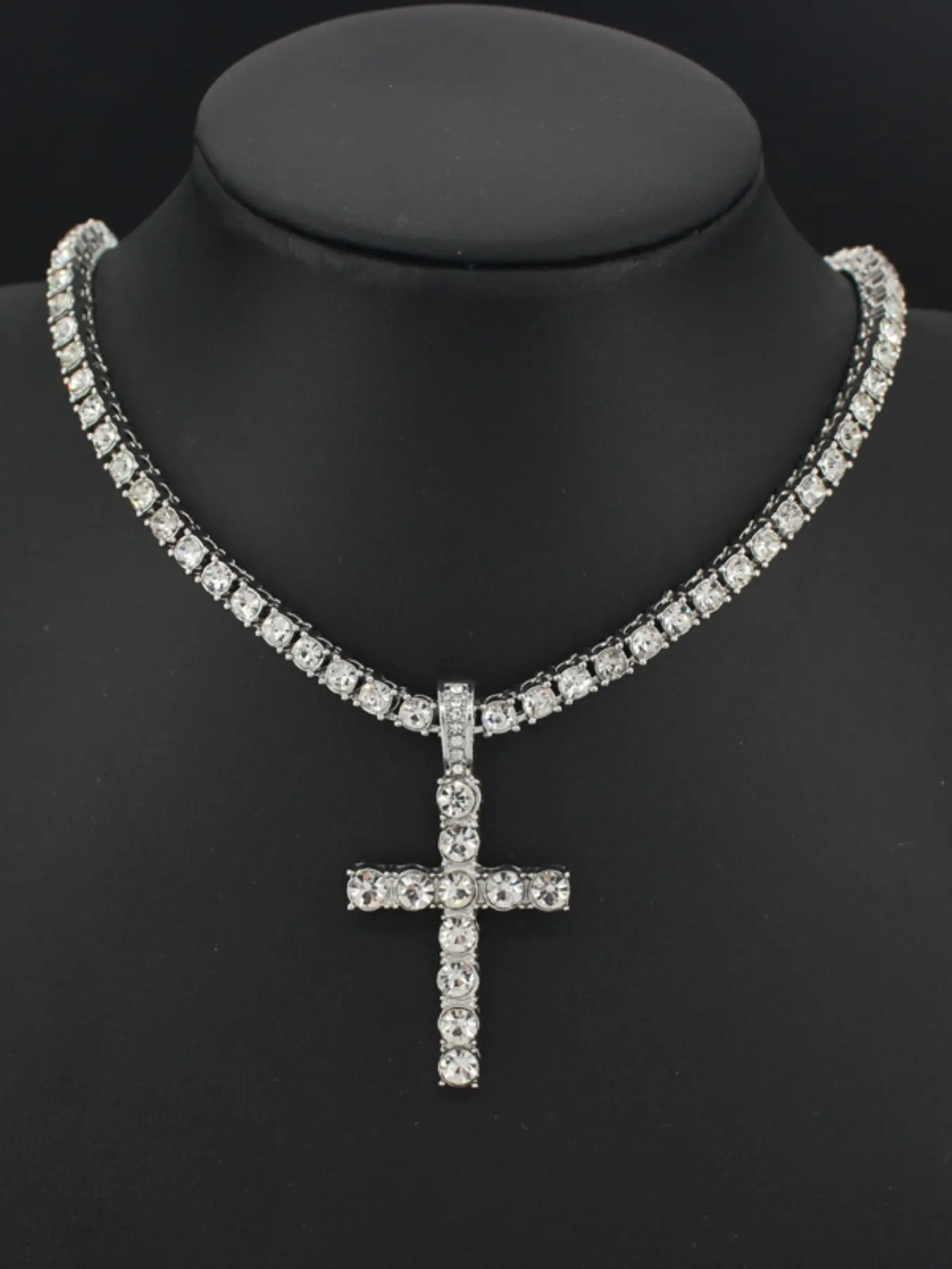Hip Hop Punk Style Tennis Chain Cross Pendant Necklace, Cross Necklaces, Alloy Necklace, Perfect for Events Parties Holidays, Ideal Gift for Family Members