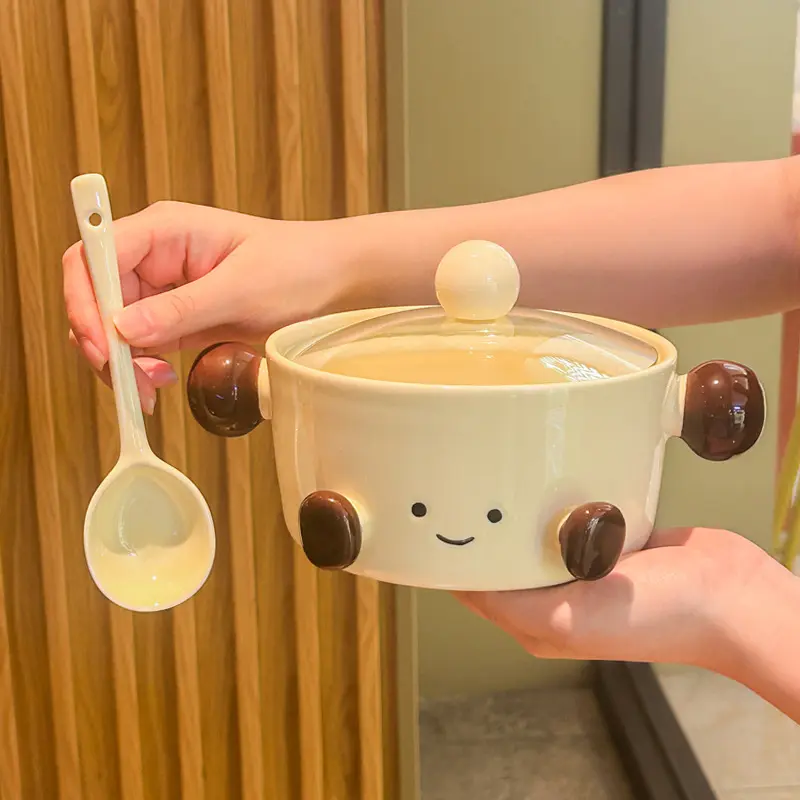 Cute Cartoon Noodle Bowl Set with Lid and Spoon, Large Capacity Microwave Safe, Portable Breakfast Cup, High Aesthetic Gift Box