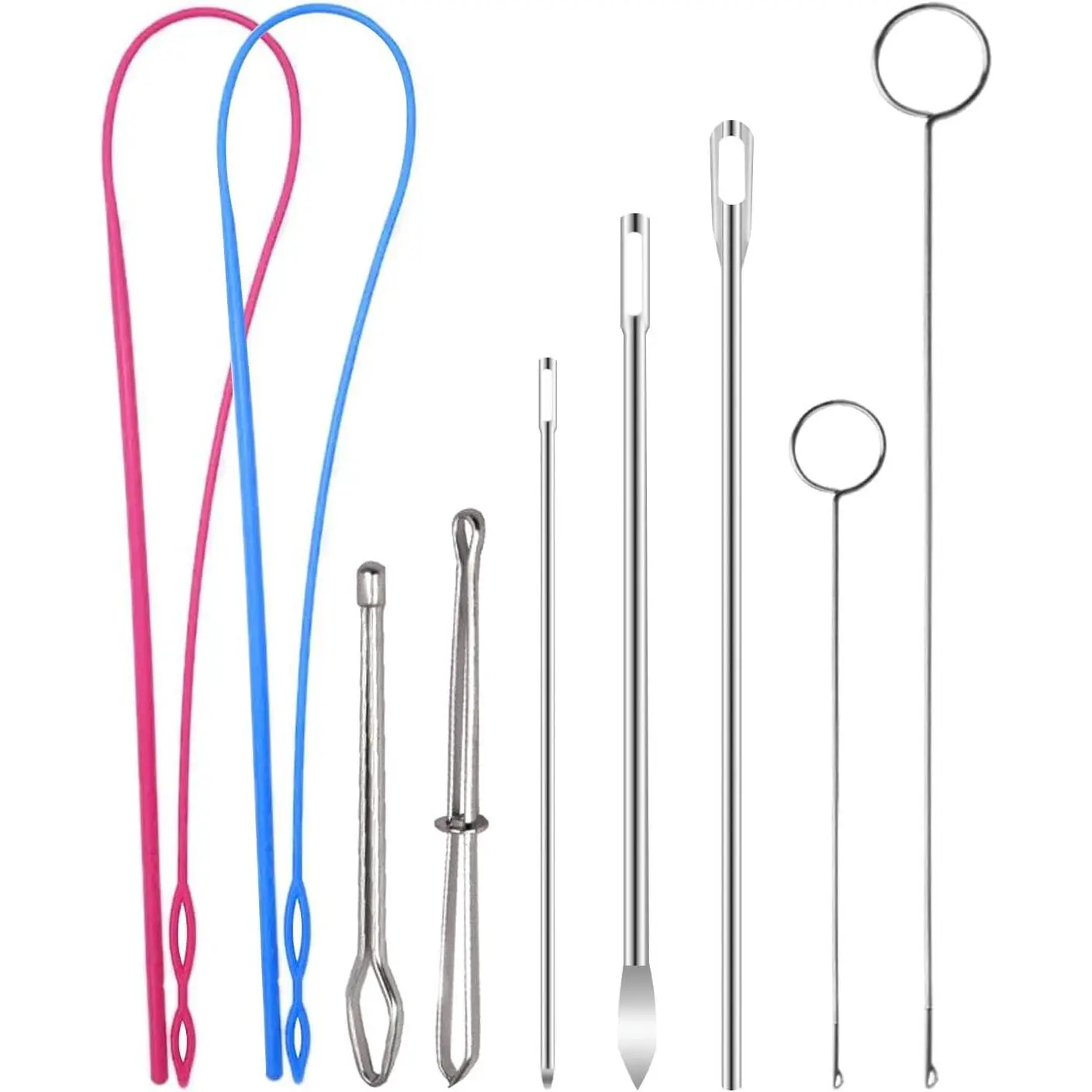 Drawstring Threader Set,9Pcs Drawstring Threader Tool Flexible Drawstring Threaders,Stainless Steel Drawstring Threader,Bodkin DIY Rope Threader Clip,Loop Turner String Threader for Hoodie,Pants