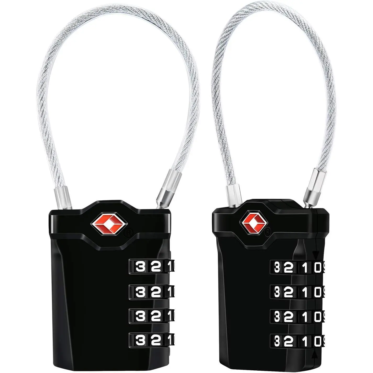 TSA Luggage Locks, 2 Packs, 4-Digit Combination Lock  Padlock Travel Lock, with 14cm Flexible  for Suitcase Luggage Backpack School or Gym Cabinet, etc. (Black)
