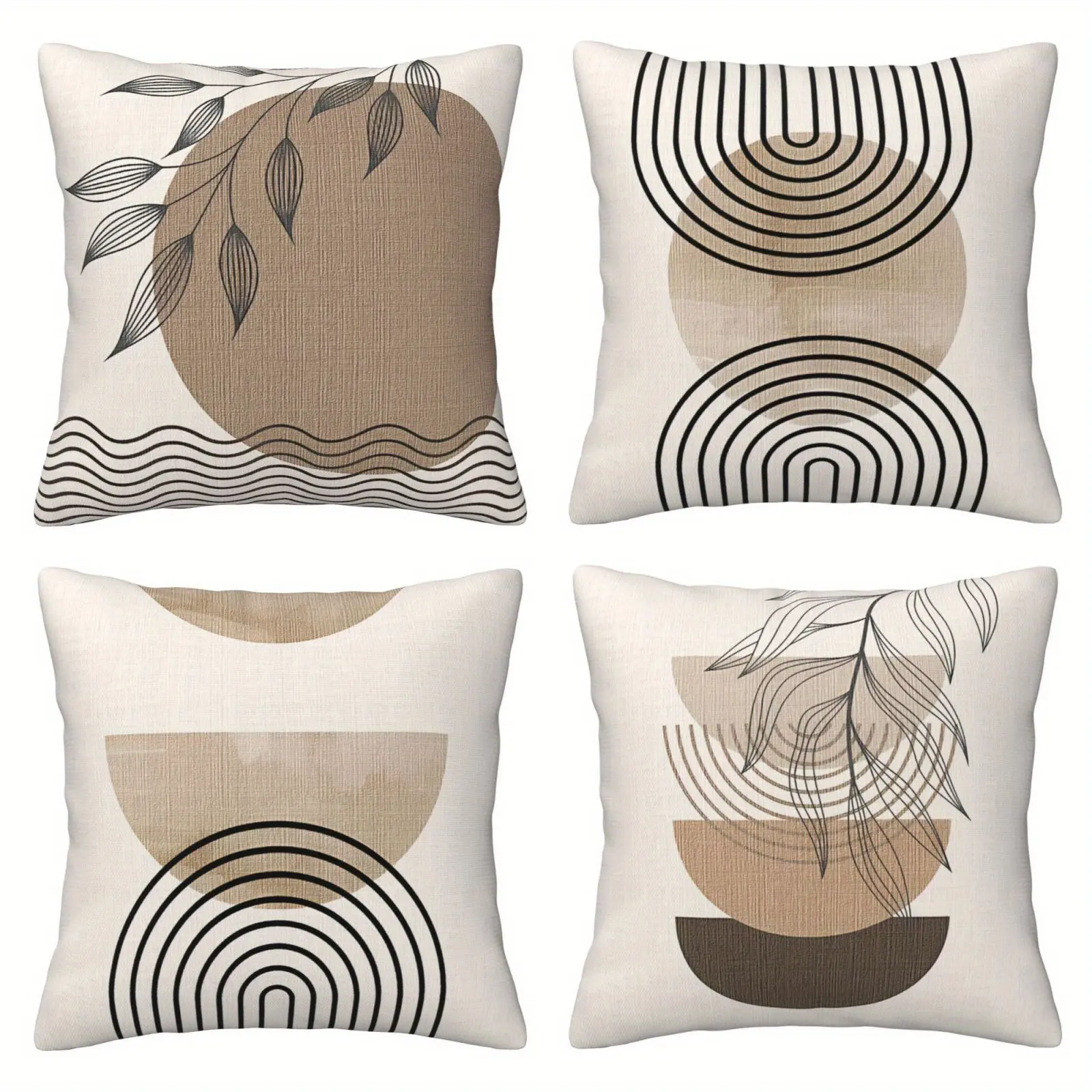 4pcs Bohemian Style Abstract Curve Design Pillowcases, Soft and Comfortable Cushion Covers with  Closure, Perfect for Living Room Sofa Bed Bedroom Home Outdoor Decor and Gifts, Machine Washable, Single-Sided Print Without Pillow Insert