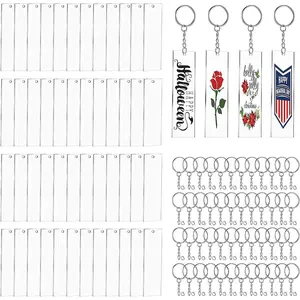 Blanks,48 Sets of Clear Keychains Including Rectangle Clear  Ornament Blanks (2 x 8cm),Key Rings with Chain and Jump Rings for Vinyl Crafting DIY