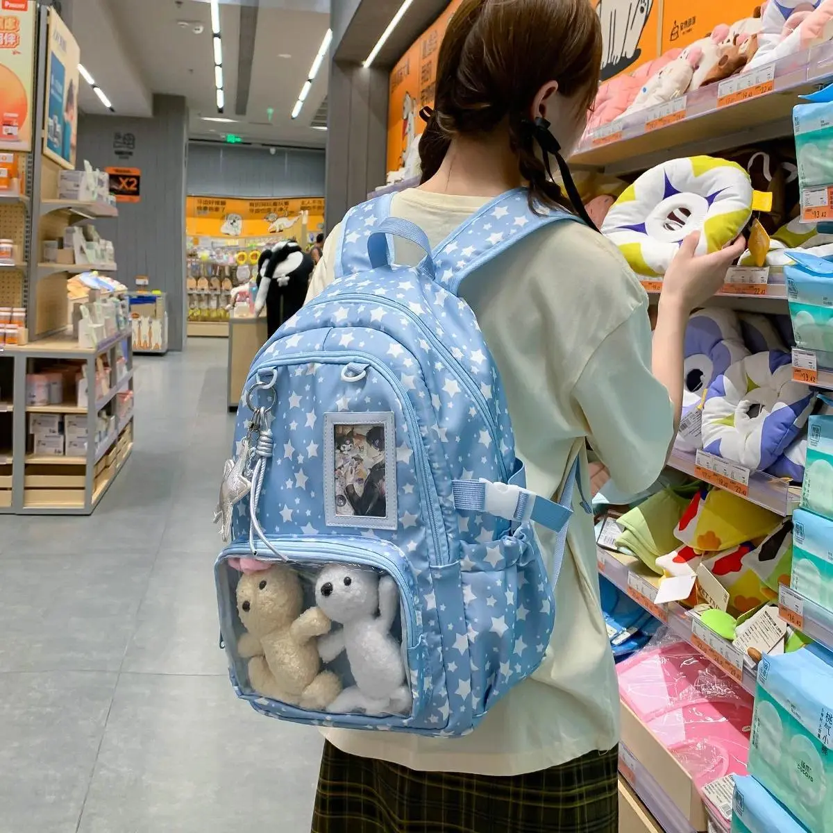 Korean New Style of Beautiful Sweet Ulzzang Ita Bag for Girls Cute Star Large Capacity School Bag Lightweight Backpack