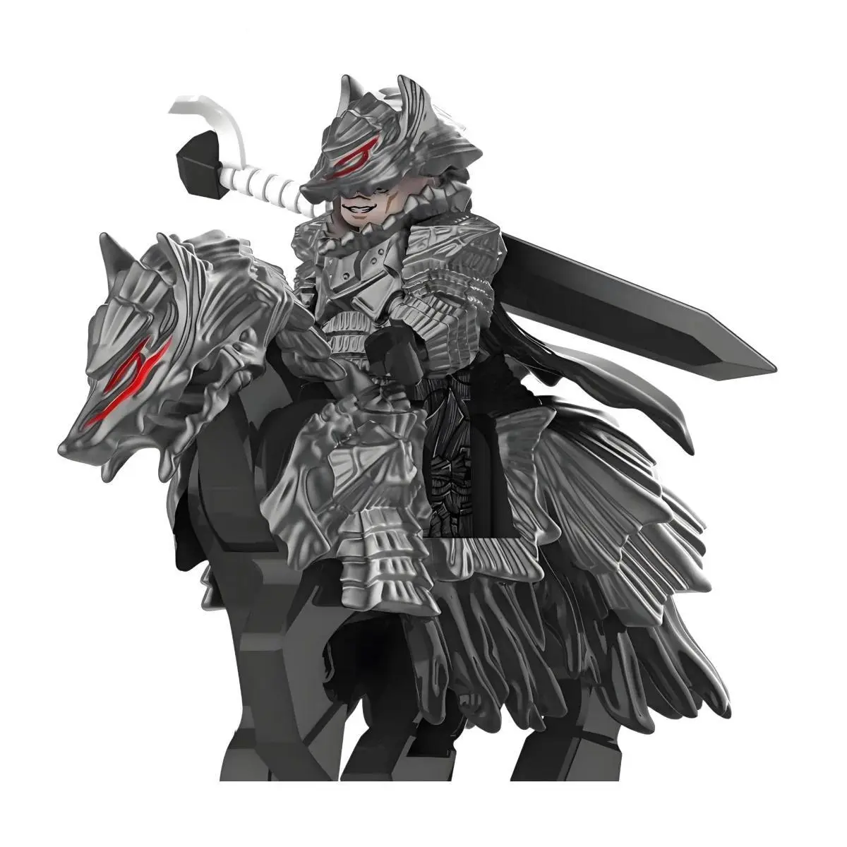 Warrior Wolf Gus, Swordwind Legend, third-party minifig, compatible with Lego weapons, magnetic cloak, mount, and warhorse