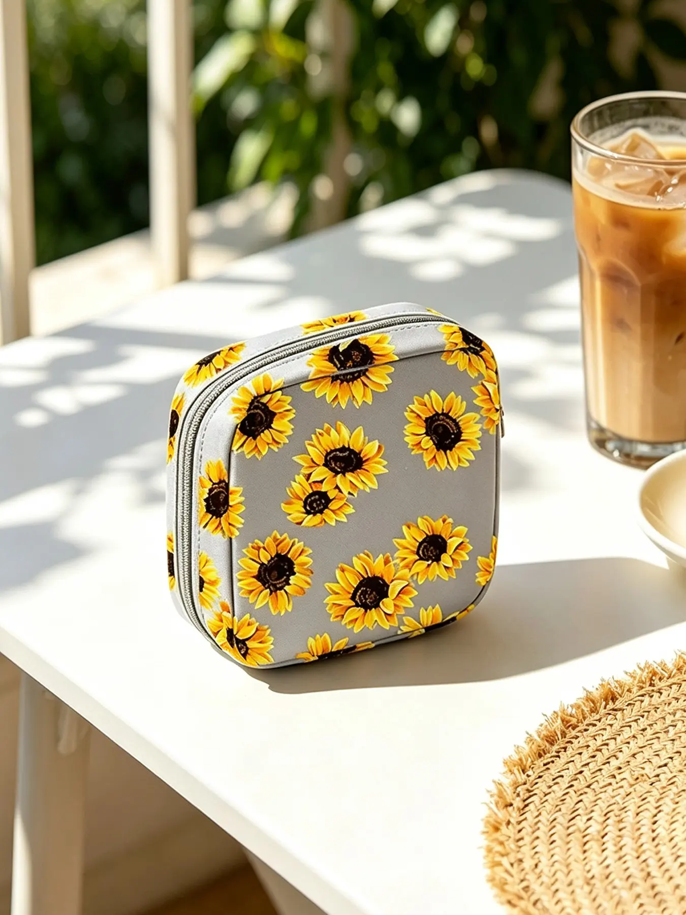 Sunflower Print Mini Storage Pouch, Colorful Zipper Wallet, Summer Wallet, Boho Style, Multi-Functional Portable Bag for Women, All Seasons