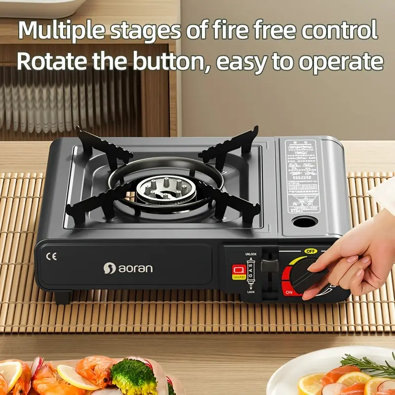Portable Stove Camping Barbecue Korean Kitchen Camping Butane Burner Stove with Safety Lock And Piezoelectric Ignition, Energy Efficient Outdoor Camping Stove with Overvoltage Protection, Ideal for Hiking, Holiday Gifts