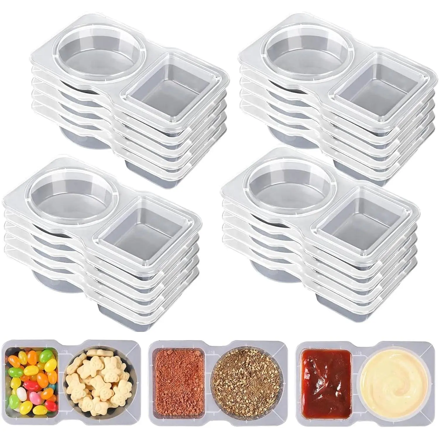 6 Pack Double Compartment Snack Containers with ,  Small Snackle Box Portion Control Bento Lunchable for  Adults, Leak-Proof Salad Dressing Condiment Cups