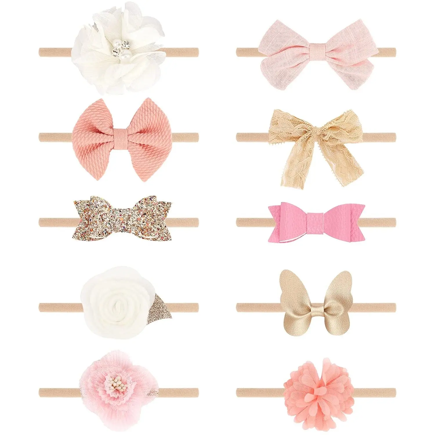 Soft Nylon Baby Girl Headbands with Bows - Handmade Newborn Toddler Hairbands, Cute Hair Accessories for Infant Girls and Kids(Gift)