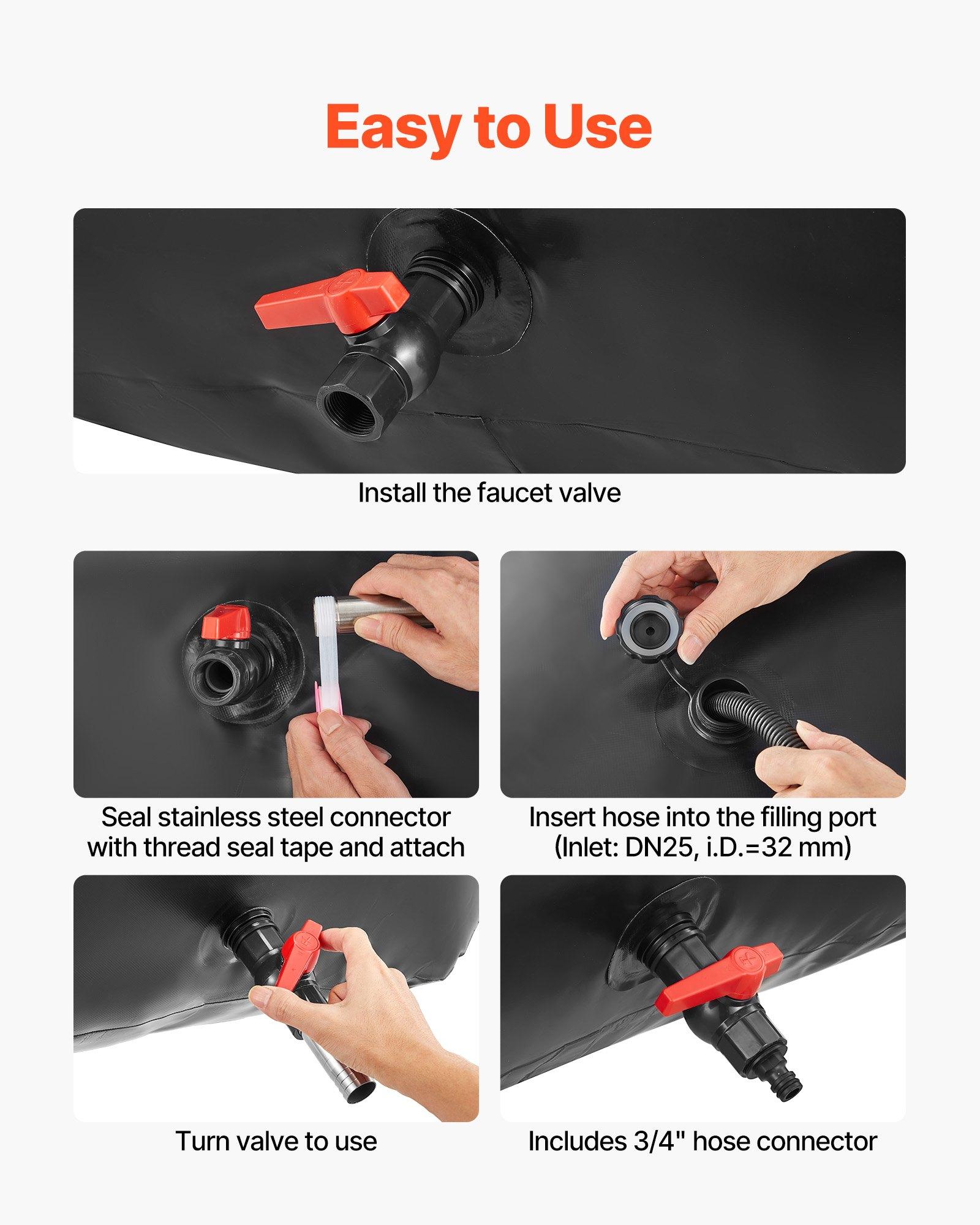 VEVOR Water Storage Bladder, 63.4 Gal Collapsible Water Storage Bag, Wear-Resistant 1000D PVC Soft Waters Bag, Leakproof Camping Tank Containers for Garden Irrigation RV Emergency Use, Black