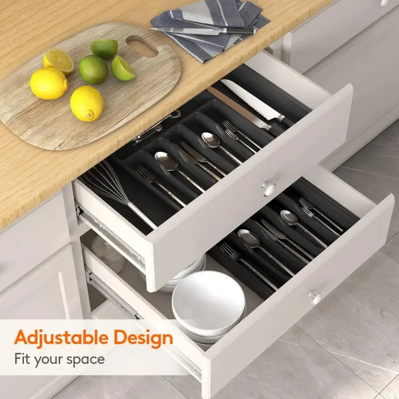 Premium Expandable Cutlery Organizer for Kitchen Drawers, Adjustable Utensil Storage Tray with Large Capacity Compartments for Flatware and Cooking Accessories, Stylish Home Organizer for Apartment Dorm and Family Kitchen Gift Giving