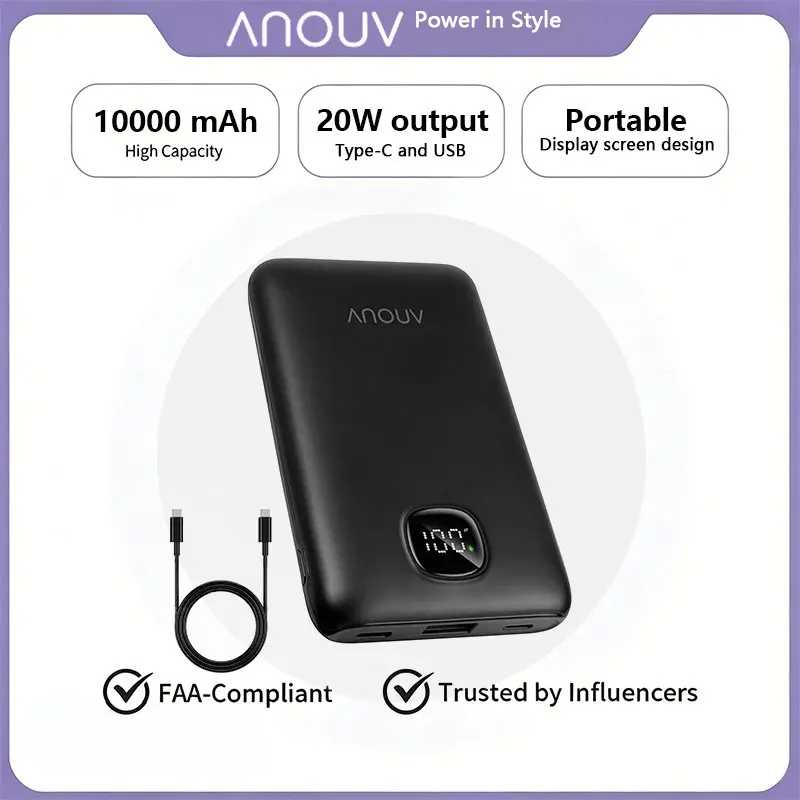 Portable Power Bank, USB-C and Lightning Port, 22.5w Fast Charging, Compact Design, Compatible with Multiple Devices, Durable and Reliable