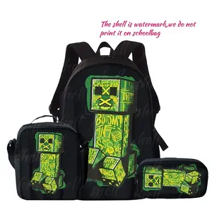 3-piece/1-piece set of cute building block character printed backpacks and shoulder bags - lightweight travel backpack, multifunctional storage bag and organizer bag |   Adjustable shoulder straps, stylish design, suitable for teenagers