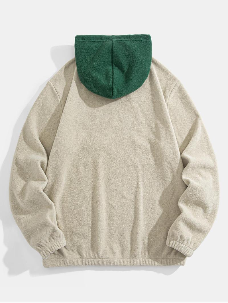 Men's Colorblock Patchwork Letter & Landscape Print Raglan Sleeve Color Contrast Hoodie, Casual Fashion Loose Drawstring Long Sleeve Hooded Sweatshirt for Fall & Winter, Men's Clothes for Daily Wear, Menswear