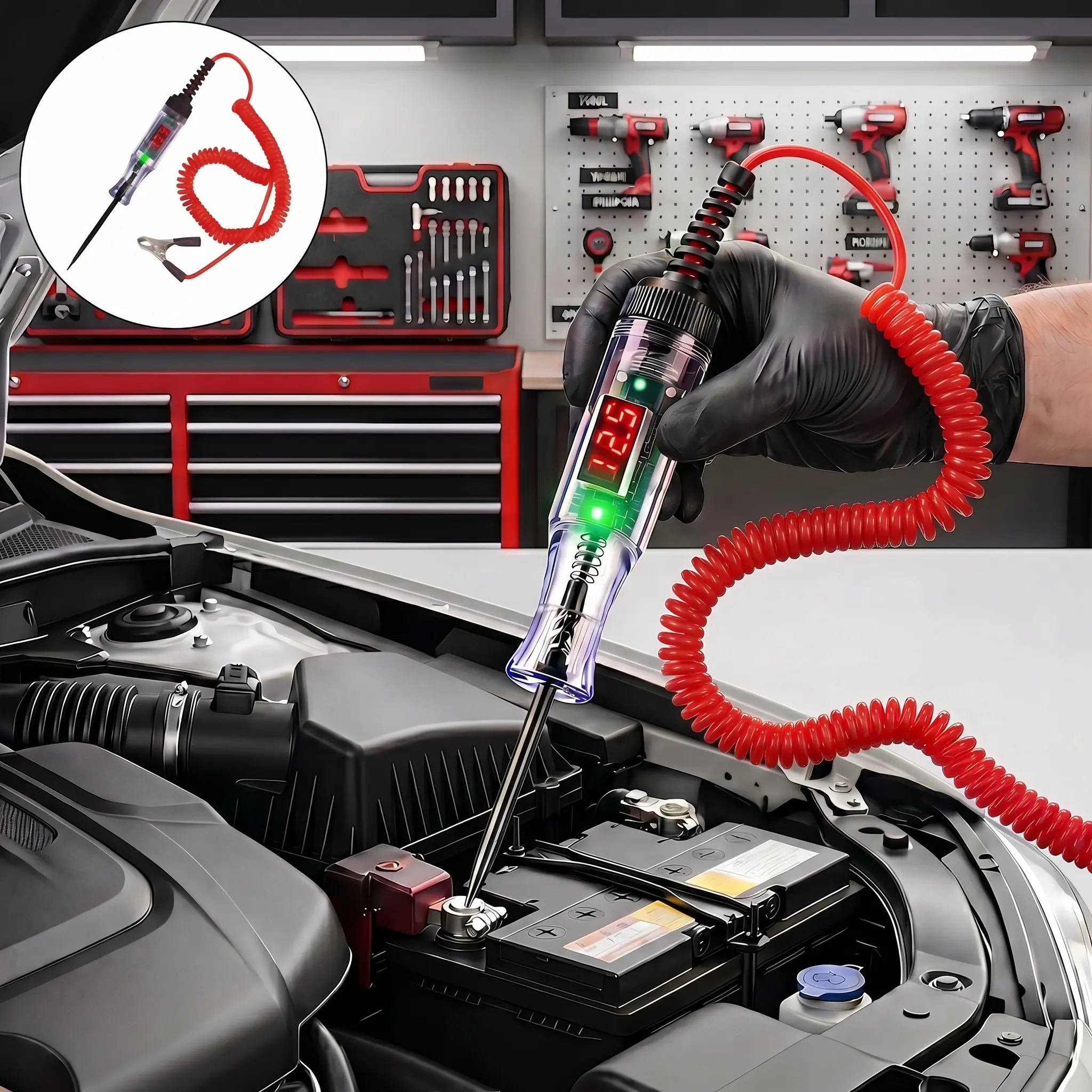 Automotive Test Light with 3-120V LED Digital Voltage Display, Auto Circuit Tester with Voltmeter & Dual Color Polarity Indicate, Electric Test Pen w/Stainless Probe for Car/Truck/SUV Checker-YY0