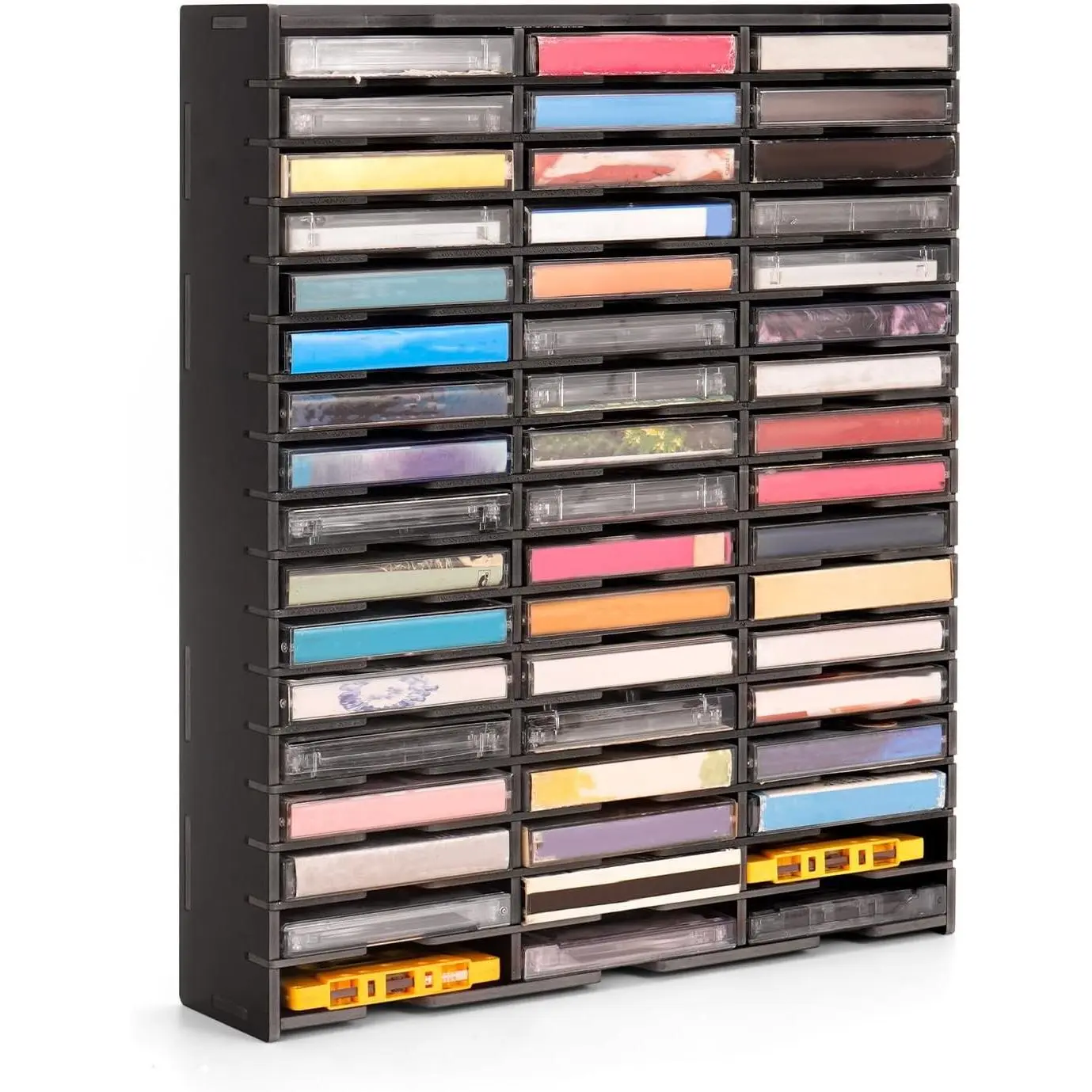 51-Slot Cassette Tape Storage, Desktop Rack Audio Tape Organizer, Wall-Mounted Cassette Holder-Black