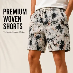 Men’s Premium Jacquard Woven Casual Menswear Shorts, Textured Abstract Pattern, Elastic Waistband - Resort Shorts