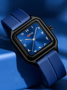 Simple square watch with Arabic numeral markers, three hands, unisex casual and stylish waterproof quartz watch.