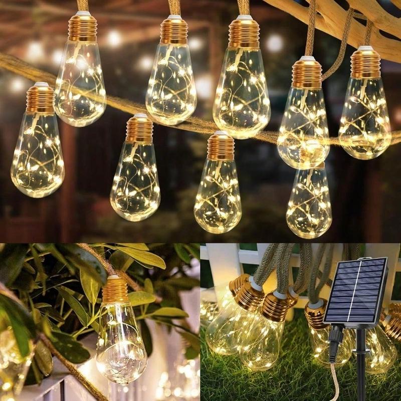 Solar String Lights Outdoor,30 Ft Vintage Rope Hemp Solar Patio with 8Modes and Remote Control,LED Patio Lights Waterproof Christmas Decoration Light