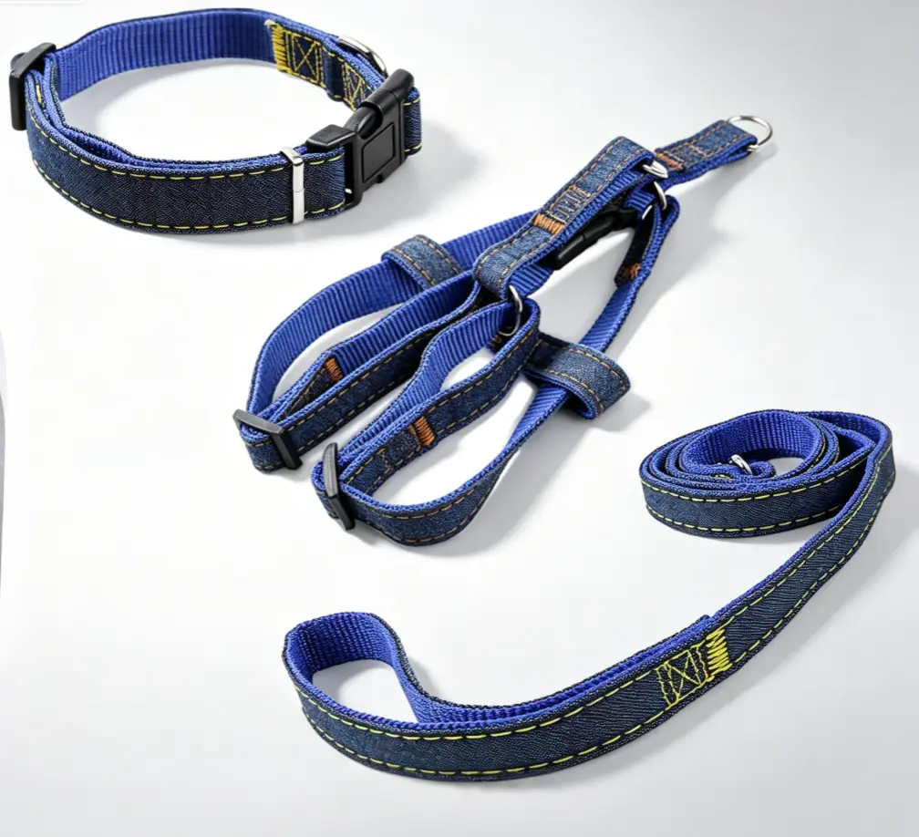 Trendy Style Plain Dog Walking Set - Adjustable Sizing Collars & Harnesses & Leads with Matching Leash for Backyard Play